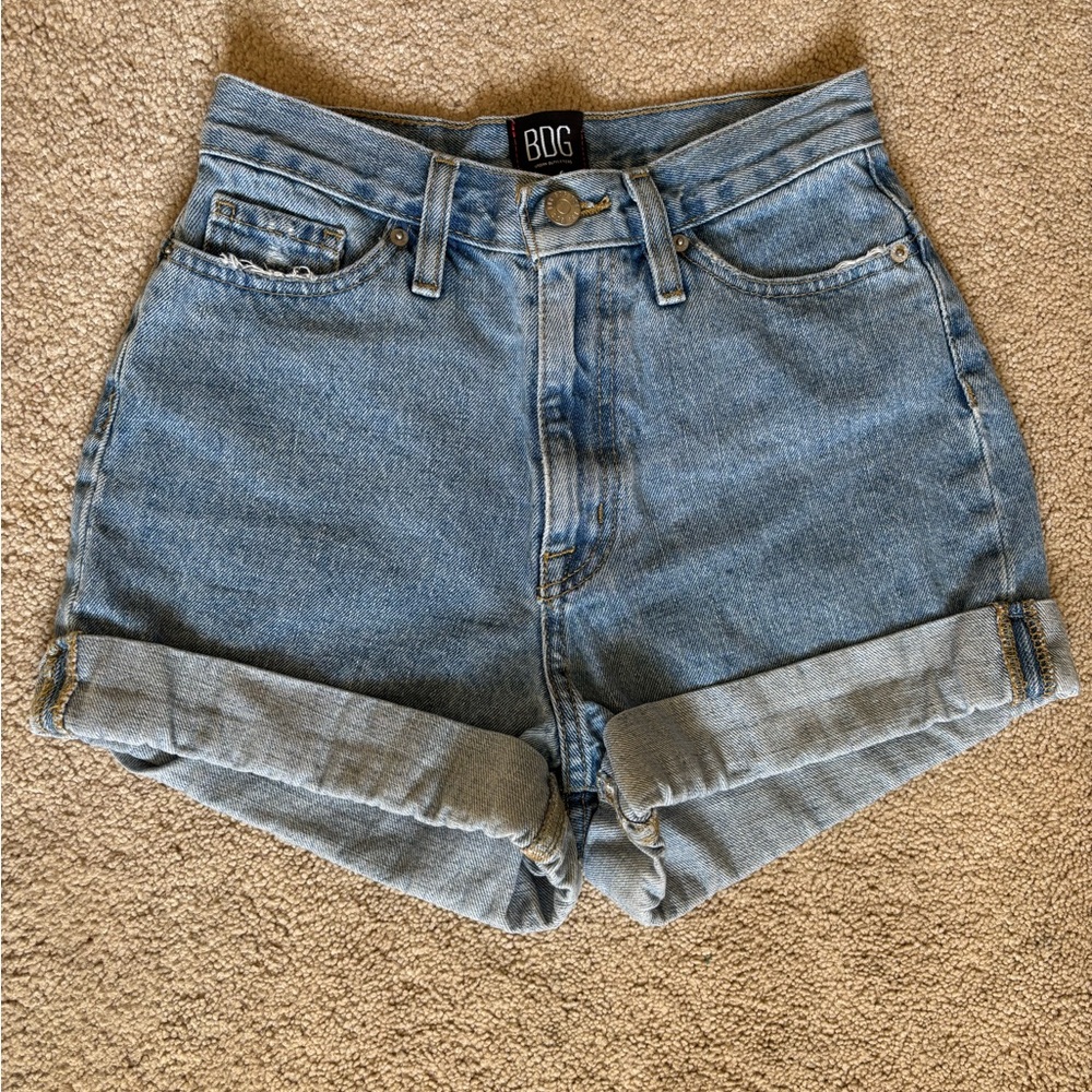 BDG Light Blue High-Rise Rolled Hem Jean Shorts